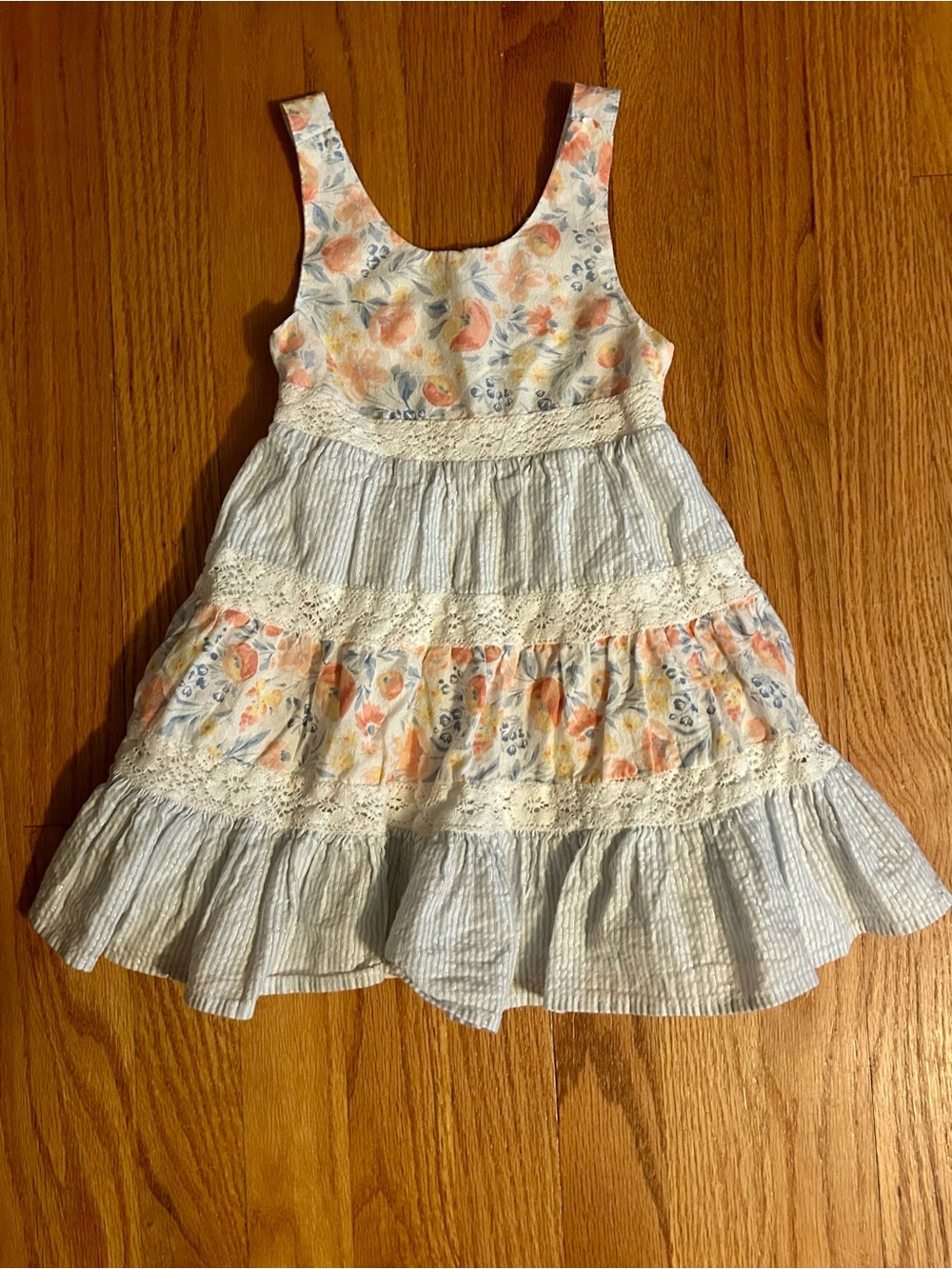 Tommy Bahama Peach Floral & Blue Striped Tiered Sundress Size 2T
